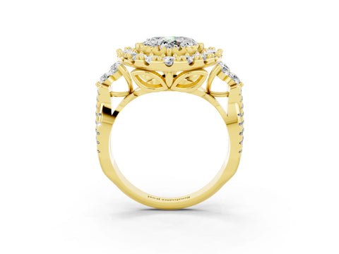 Yellow gold Heart Cut Moissanite Halo Ring with Pavé Band and Four-Prong Setting_15
