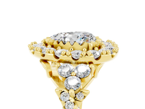 Yellow gold Heart Cut Moissanite Halo Ring with Pavé Band and Four-Prong Setting_17