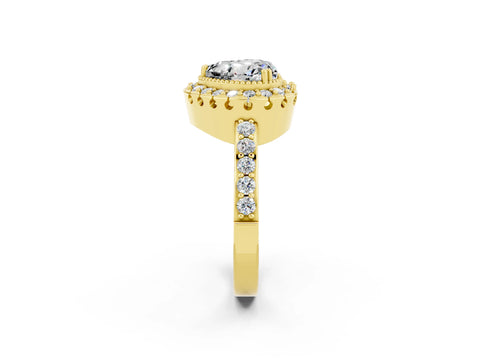 Yellow gold Heart Cut Moissanite Halo Ring with Pavé Band and Prong Setting_2
