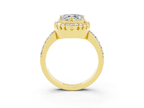 Yellow gold Heart Cut Moissanite Halo Ring with Pavé Band and Prong Setting_3