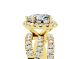 Yellow gold Heart Cut Moissanite Halo Ring with Round Split Shank and Prong Setting_53