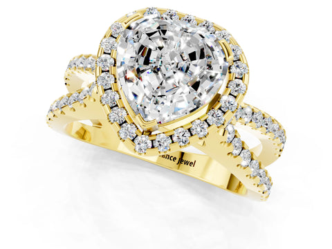 Yellow gold Heart Cut Moissanite Halo Ring with Split Shank Pavé Band and Prong Setting_1