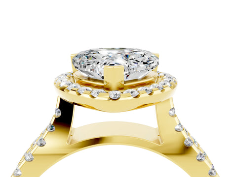 Yellow gold Heart Cut Moissanite Halo Ring with Split Shank Pavé Band and Prong Setting_4