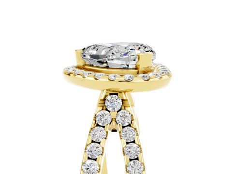 Yellow gold Heart Cut Moissanite Halo Ring with Split Shank Pavé Band and Prong Setting_5