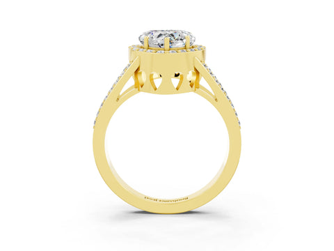 Yellow gold Heart Cut Moissanite Halo Ring with Split Shank U-Prong Band and Four-Prong Setting_3