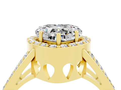 Yellow gold Heart Cut Moissanite Halo Ring with Split Shank U-Prong Band and Four-Prong Setting_4