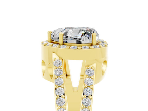 Yellow gold Heart Cut Moissanite Halo Ring with Split Shank U-Prong Band and Four-Prong Setting_5