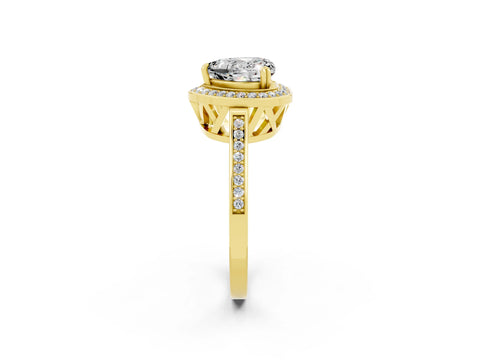 Yellow gold Heart Cut Moissanite Halo Ring with Split Shank and Four-Prong Setting_2