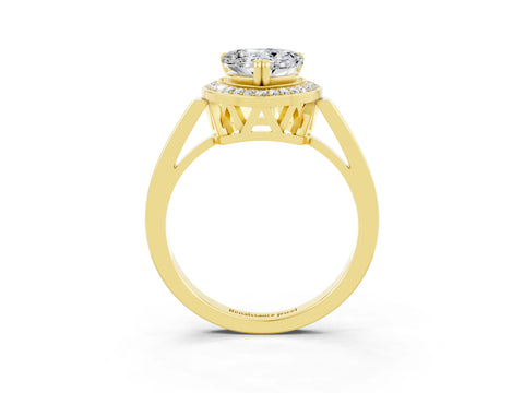 Yellow gold Heart Cut Moissanite Halo Ring with Split Shank and Four-Prong Setting_3