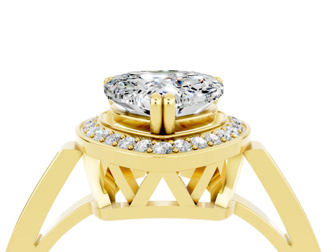 Yellow gold Heart Cut Moissanite Halo Ring with Split Shank and Four-Prong Setting_4