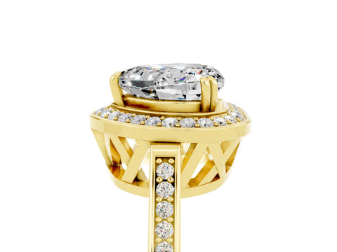 Yellow gold Heart Cut Moissanite Halo Ring with Split Shank and Four-Prong Setting_5