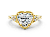 Yellow gold Heart Cut Moissanite Halo Ring with Tapered Band and Four-Prong Setting
