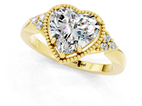 Yellow gold Heart Cut Moissanite Halo Ring with Tapered Band and Four-Prong Setting_1