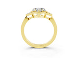 Yellow gold Heart Cut Moissanite Halo Ring with Tapered Band and Four-Prong Setting_3