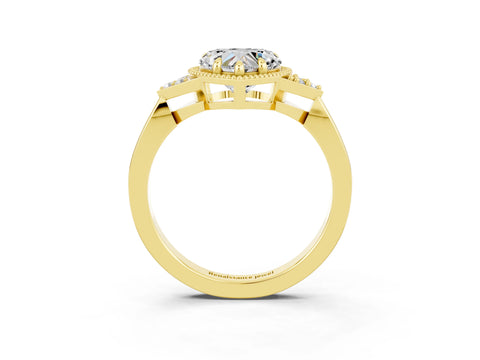 Yellow gold Heart Cut Moissanite Halo Ring with Tapered Band and Four-Prong Setting_3