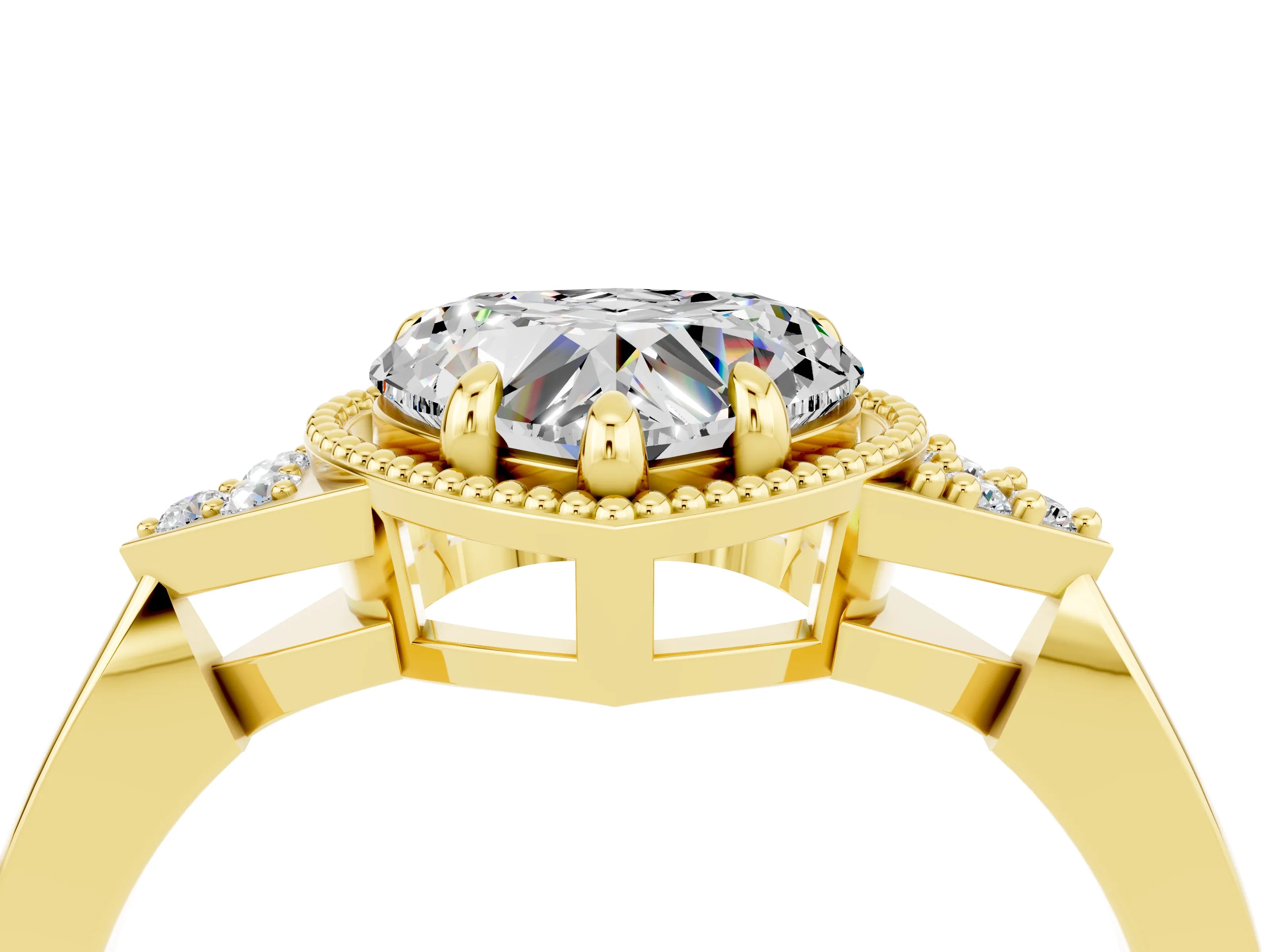 Yellow gold Heart Cut Moissanite Halo Ring with Tapered Band and Four-Prong Setting_4