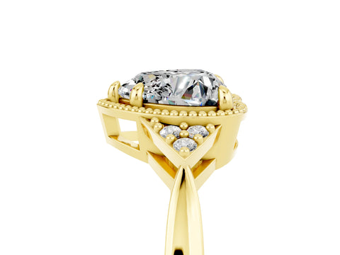Yellow gold Heart Cut Moissanite Halo Ring with Tapered Band and Four-Prong Setting_5