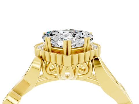 Yellow gold Heart Cut Moissanite Halo Ring with Vintage Split Shank and Four-Prong Setting_4