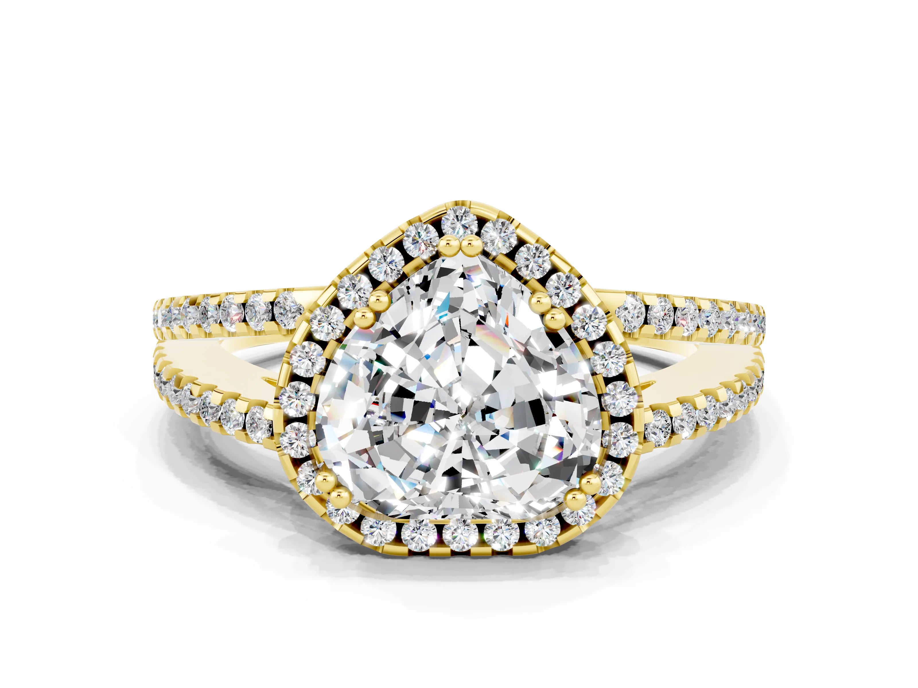 Yellow gold Heart Cut Moissanite Halo Split Shank Engagement Ring_12