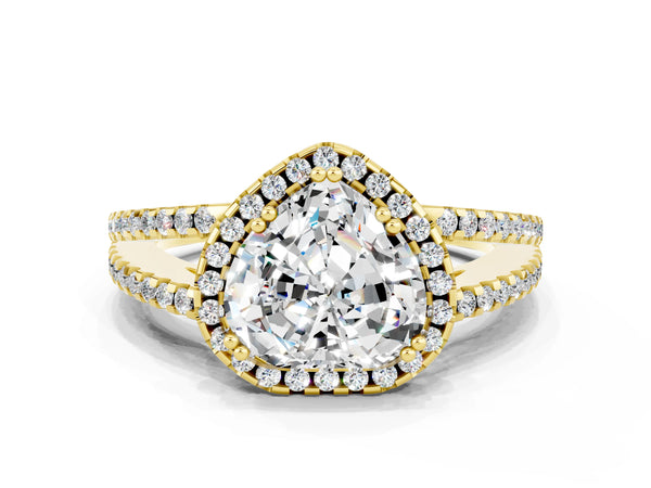 Yellow gold Heart Cut Moissanite Halo Split Shank Engagement Ring