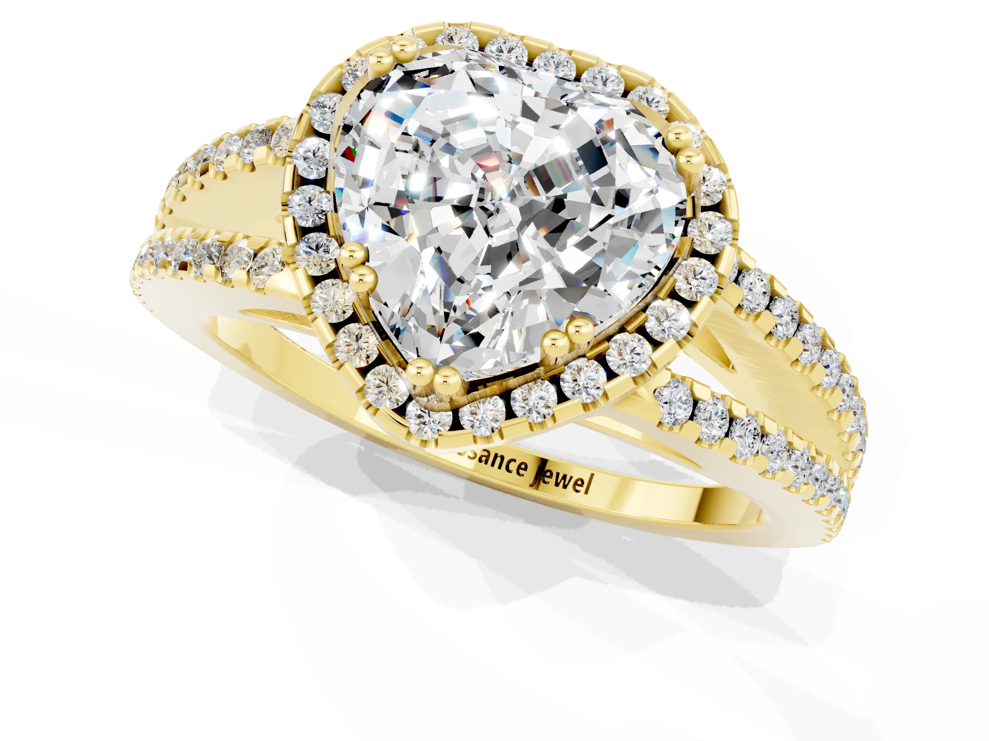 Yellow gold Heart Cut Moissanite Halo Split Shank Engagement Ring_13