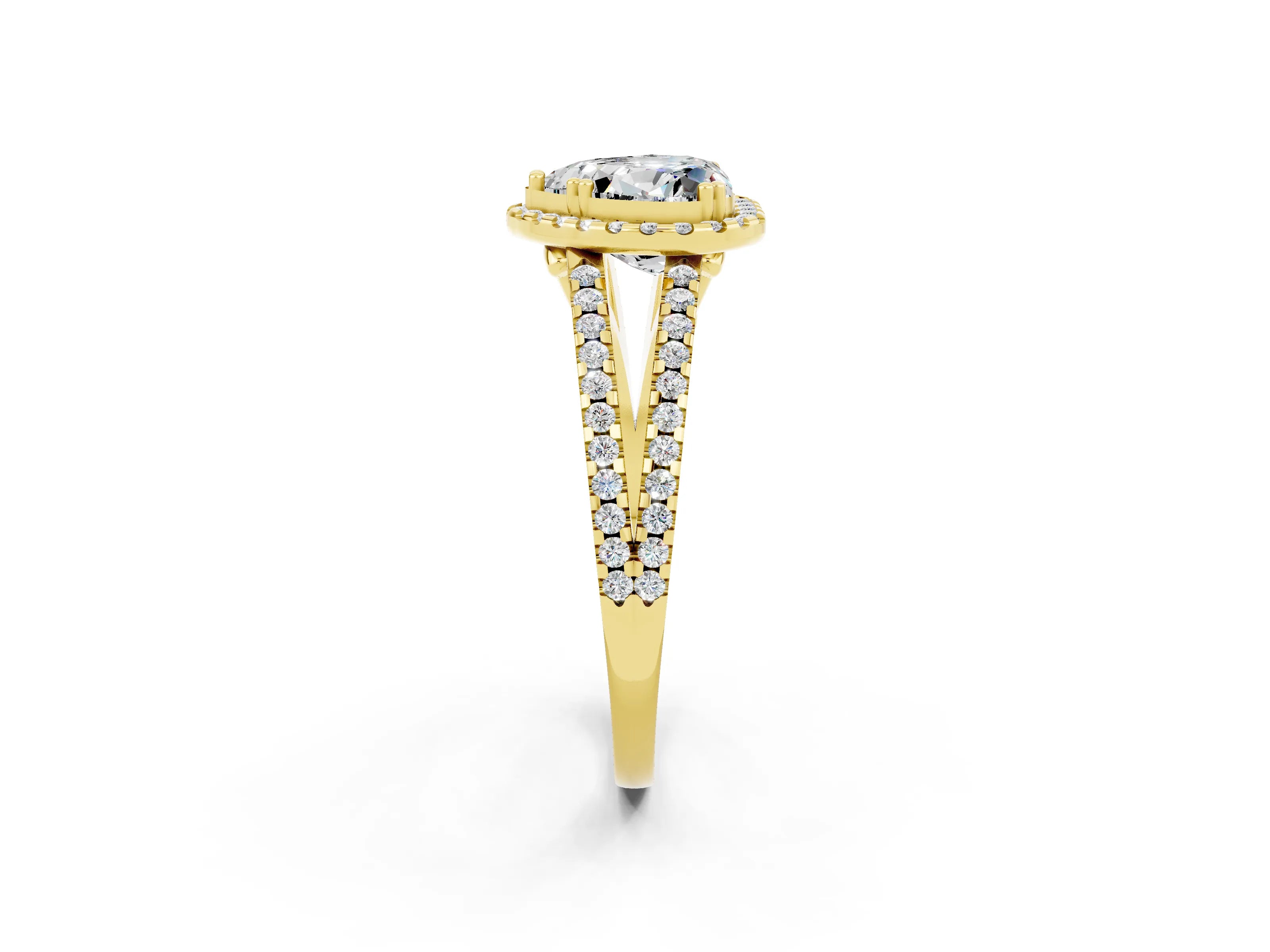 Yellow gold Heart Cut Moissanite Halo Split Shank Engagement Ring_14