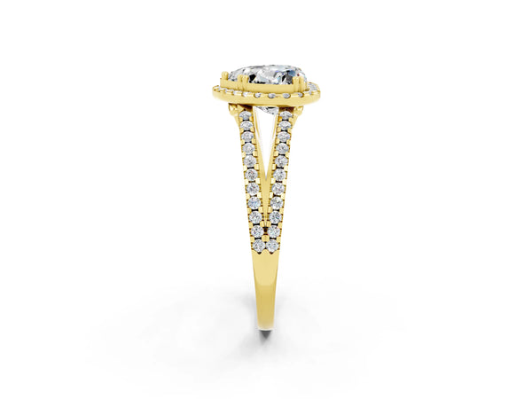 Yellow gold Heart Cut Moissanite Halo Split Shank Engagement Ring