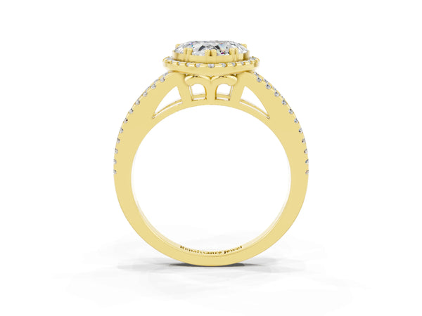 Yellow gold Heart Cut Moissanite Halo Split Shank Engagement Ring