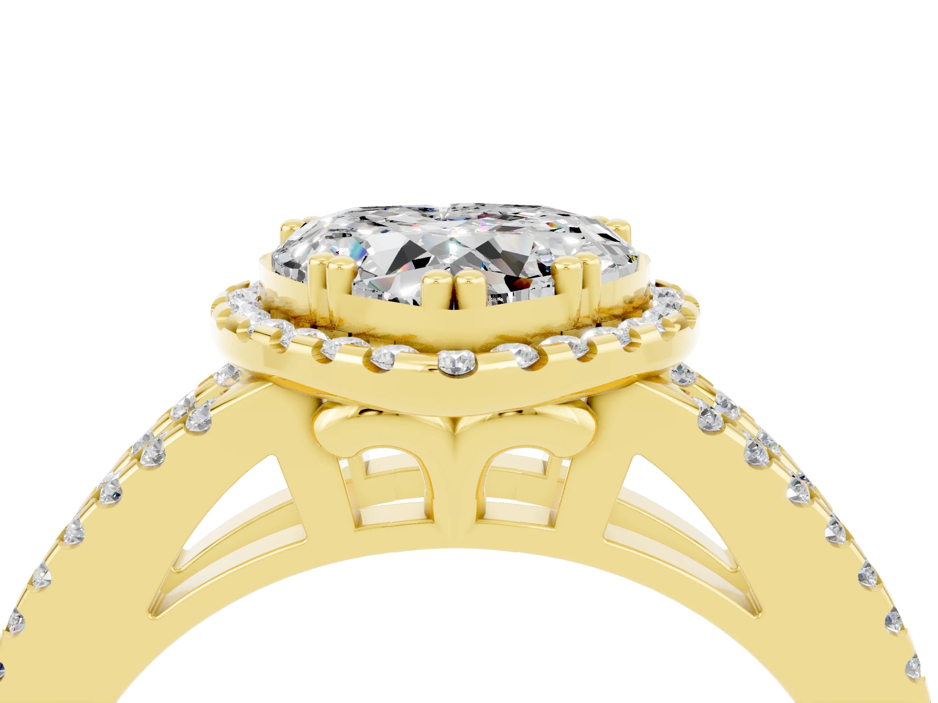 Yellow gold Heart Cut Moissanite Halo Split Shank Engagement Ring_16