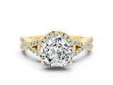 Yellow gold Heart Cut Moissanite Halo Twist Band Solitaire Prong Setting Ring