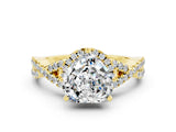 Yellow gold Heart Cut Moissanite  Halo Twist Band Solitaire Prong Setting Ring_24