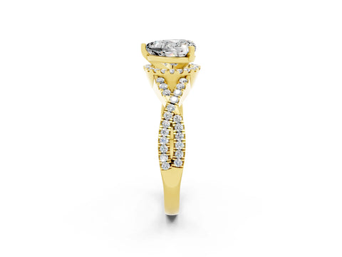 Yellow gold Heart Cut Moissanite Halo Twist Band Solitaire Prong Setting Ring_2