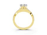 Yellow gold Heart Cut Moissanite Halo Twist Band Solitaire Prong Setting Ring_3