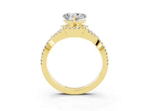 Yellow gold Heart Cut Moissanite Halo Twist Band Solitaire Prong Setting Ring_3