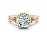 Yellow gold Heart Cut Moissanite  Halo Twist Band Solitaire Prong Setting Ring_42