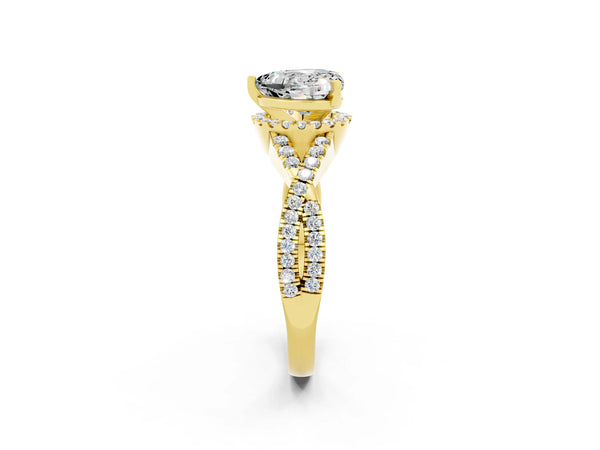 Yellow gold Heart Cut Moissanite  Halo Twist Band Solitaire Prong Setting Ring