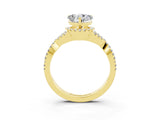 Yellow gold Heart Cut Moissanite  Halo Twist Band Solitaire Prong Setting Ring_45