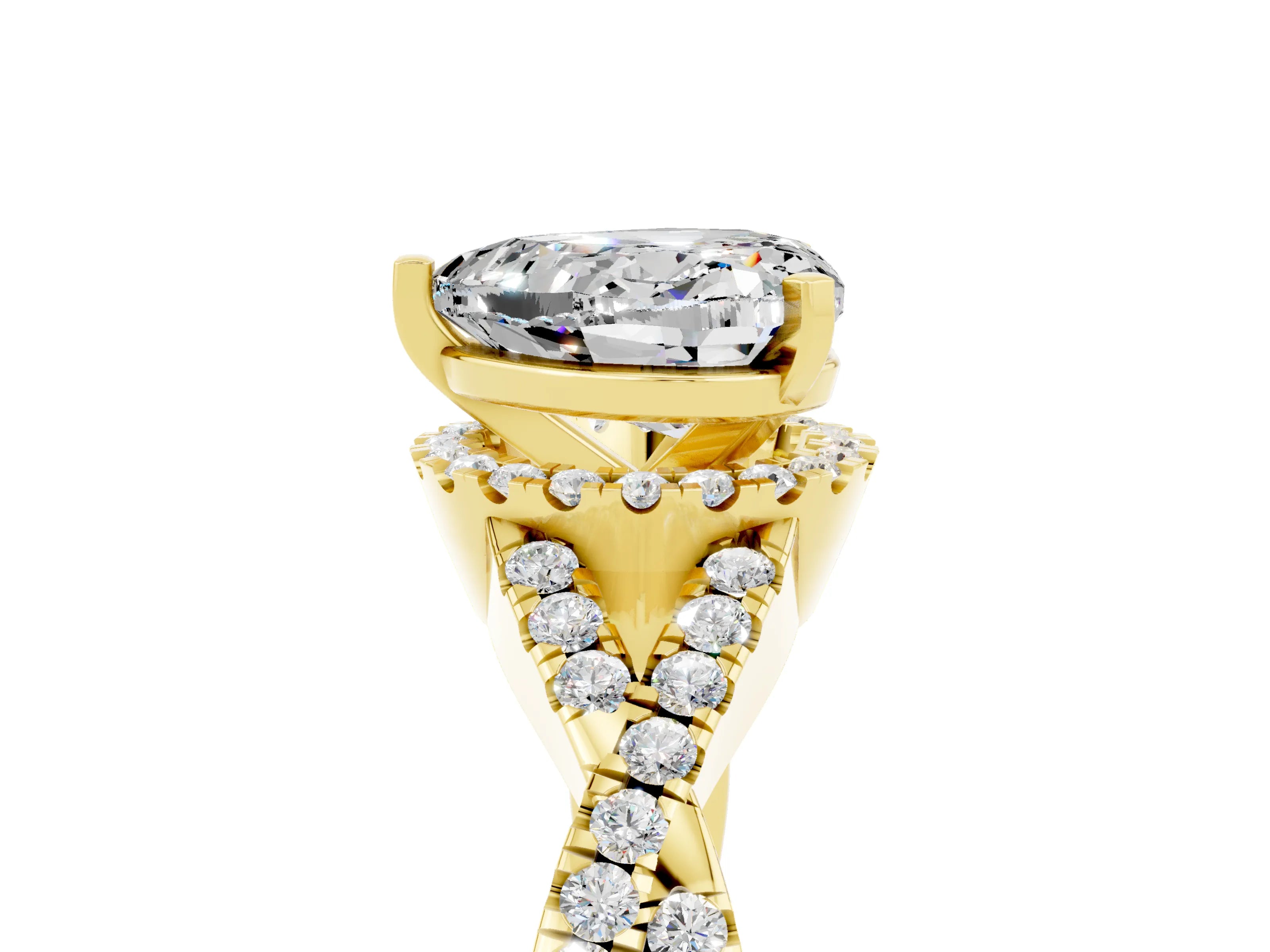 Yellow gold Heart Cut Moissanite Halo Twist Band Solitaire Prong Setting Ring_5