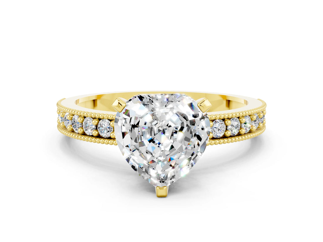 Yellow gold Heart Cut Moissanite Milgrain Pavé Engagement Ring with Four-Prong Setting_12
