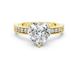 Yellow gold Heart Cut Moissanite Milgrain Pavé Engagement Ring with Four-Prong Setting_12