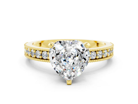 Yellow gold Heart Cut Moissanite Milgrain Pavé Engagement Ring with Four-Prong Setting_12