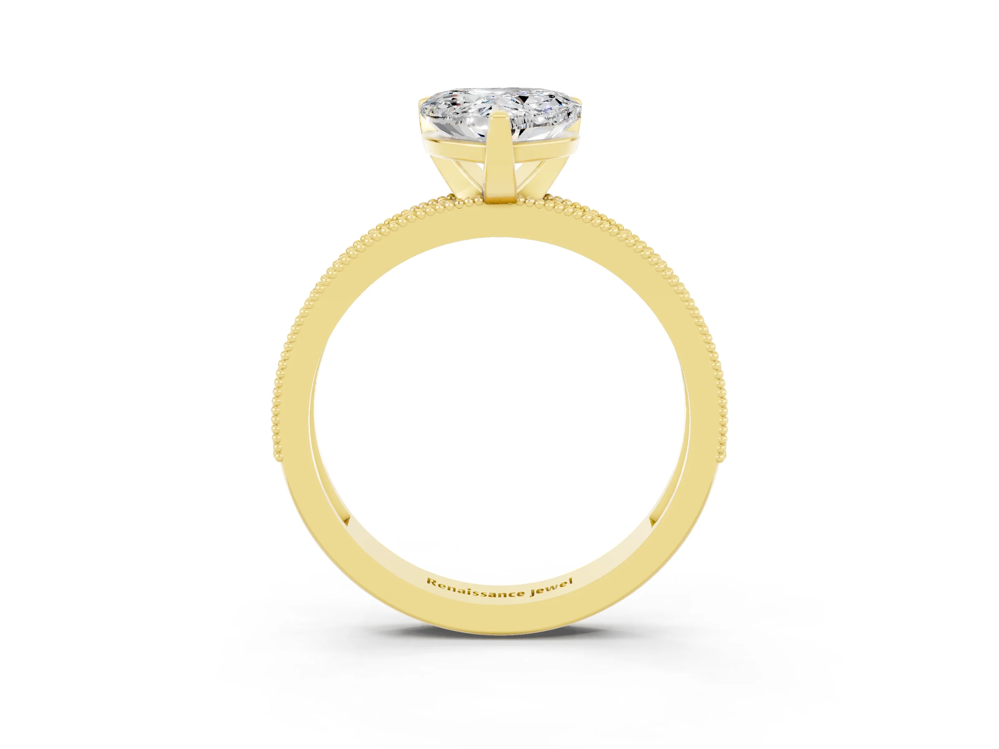 Yellow gold Heart Cut Moissanite Milgrain Pavé Engagement Ring with Four-Prong Setting_15