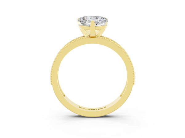 Yellow gold Heart Cut Moissanite Milgrain Pavé Engagement Ring with Four-Prong Setting