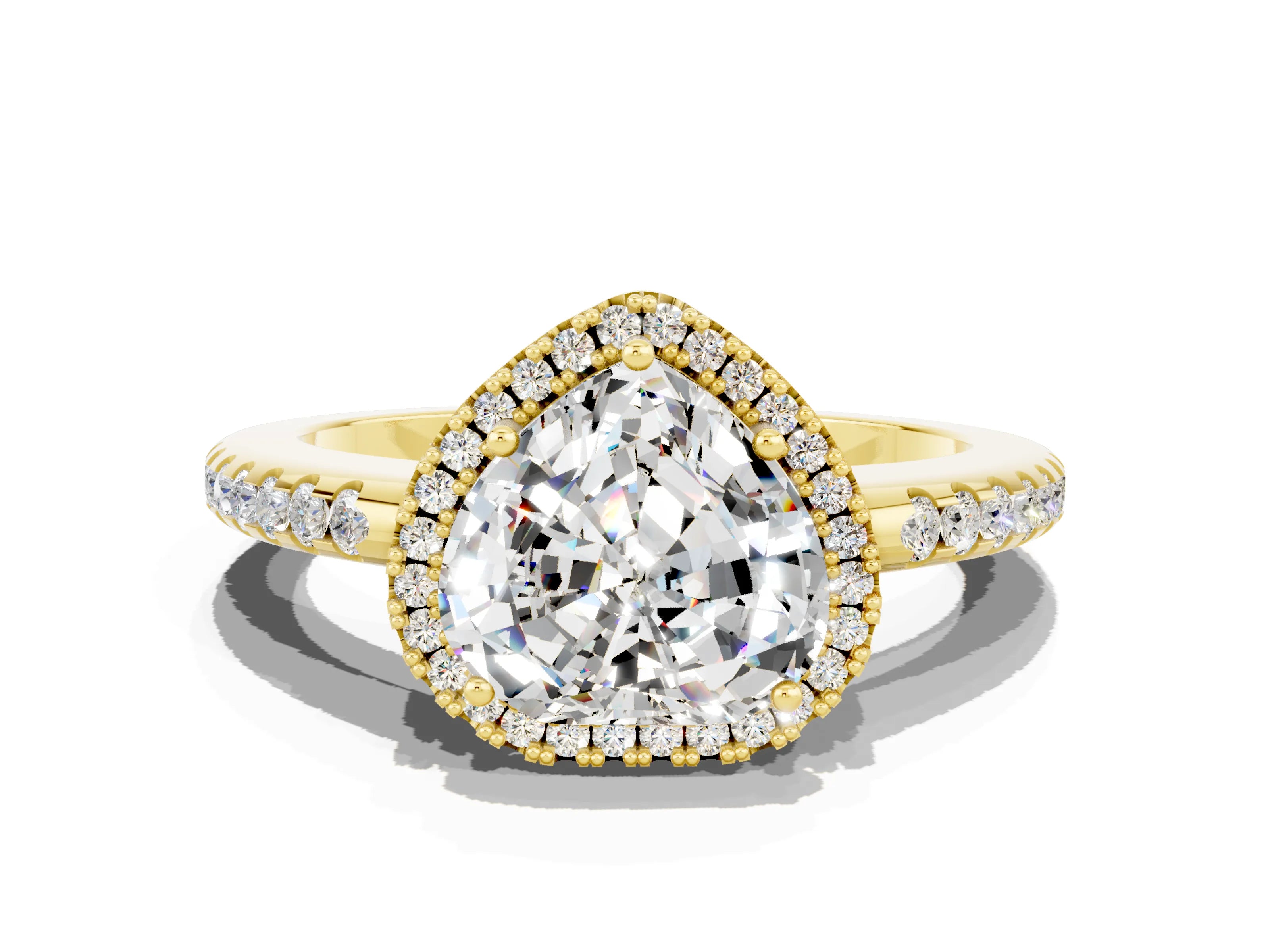 Yellow gold Heart Cut Moissanite Pavé Halo Ring with Four-Prong Setting_12
