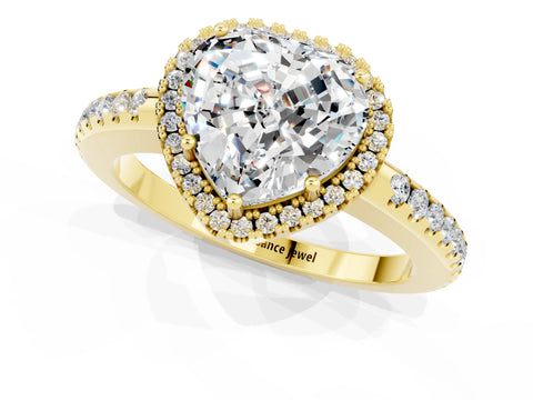 Yellow gold Heart Cut Moissanite Pavé Halo Ring with Four-Prong Setting_13