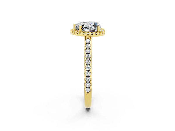 Yellow gold Heart Cut Moissanite Pavé Halo Ring with Four-Prong Setting