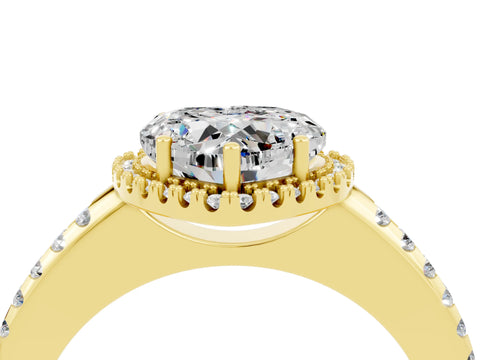 Yellow gold Heart Cut Moissanite Pavé Halo Ring with Four-Prong Setting_16