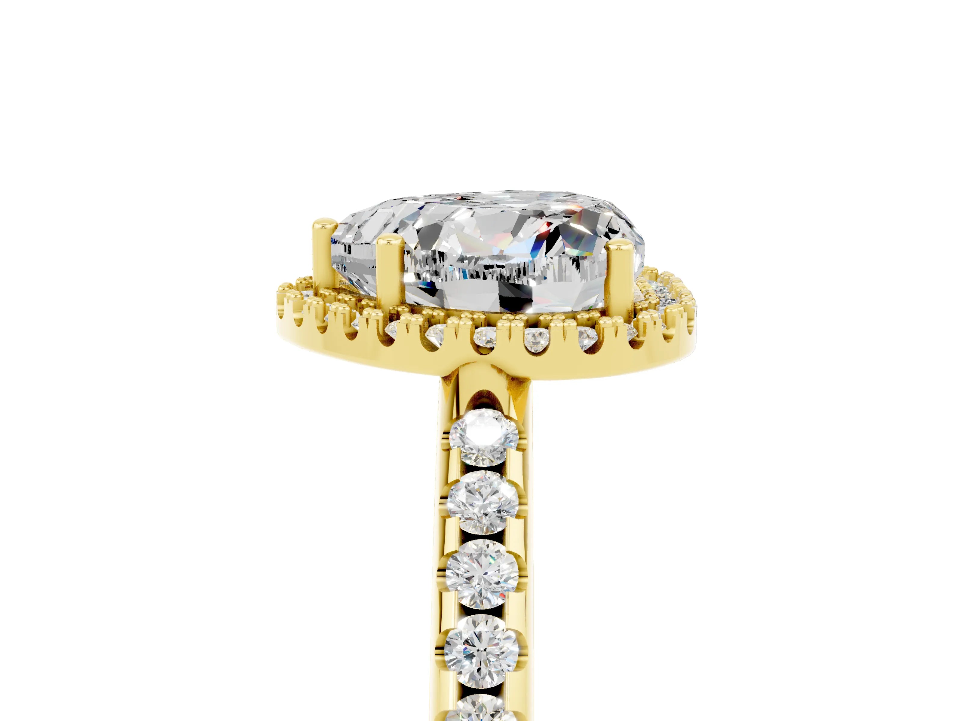 Yellow gold Heart Cut Moissanite Pavé Halo Ring with Four-Prong Setting_17