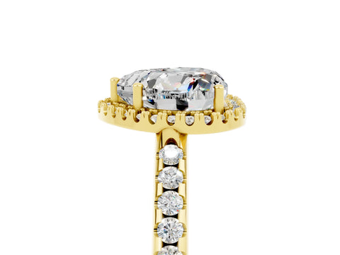Yellow gold Heart Cut Moissanite Pavé Halo Ring with Four-Prong Setting_17