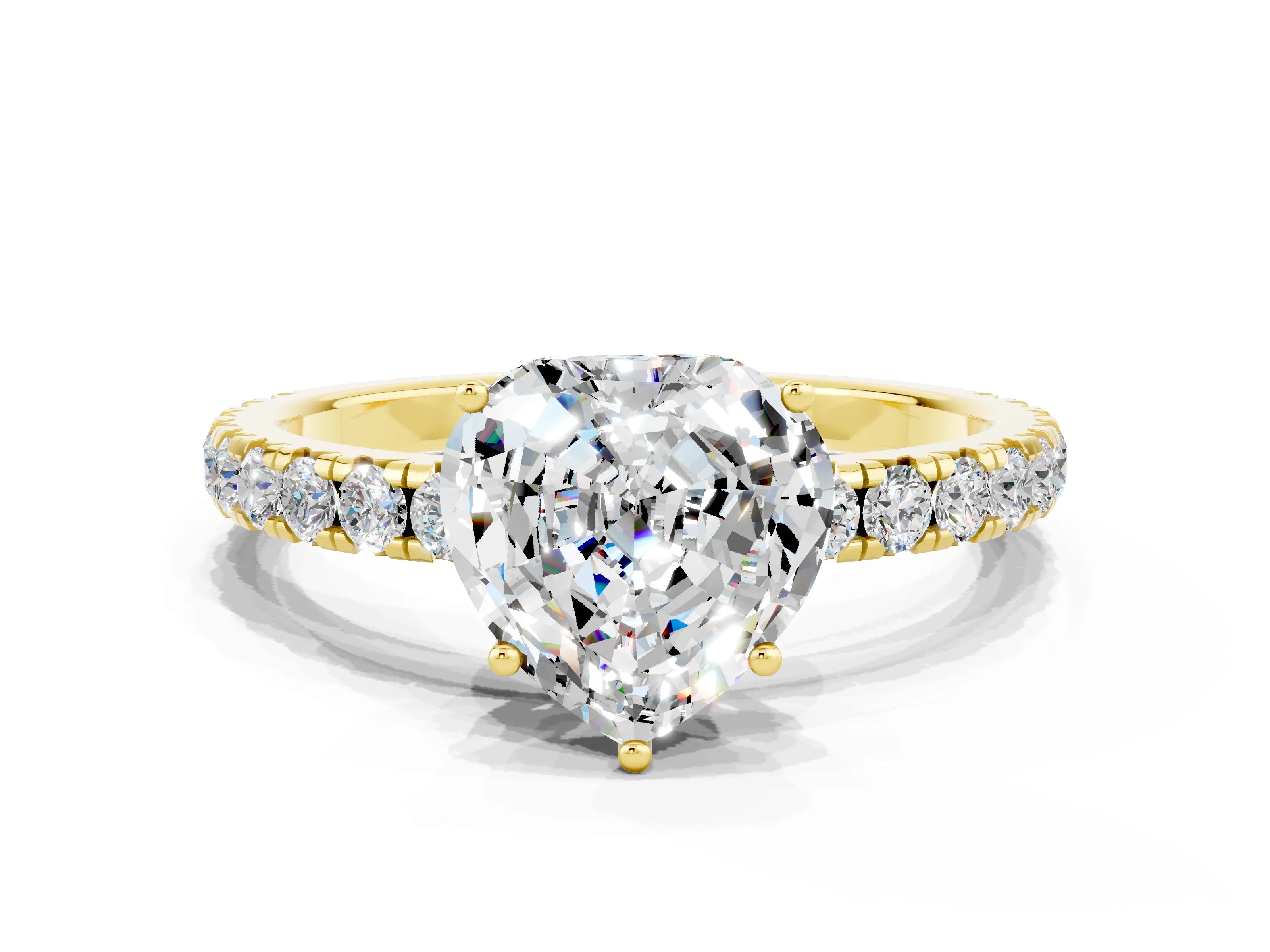 Yellow gold Heart Cut Moissanite Pavé Solitaire Engagement Ring with Four-Prong Setting_12